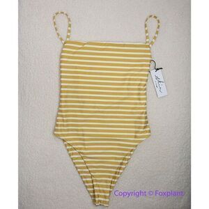 NEW Skin by Same mustard white stripe one-piece swimsuit,‎ size L